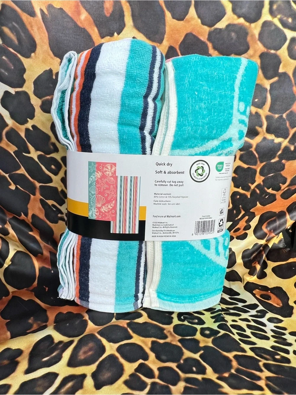 Set of 2 Seashell/Striped Beach Towels